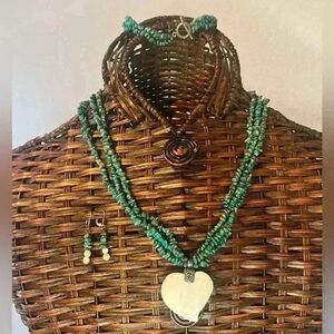 Vtg artisan turquoise coral nugget necklace 925 mother of pearl western feminine